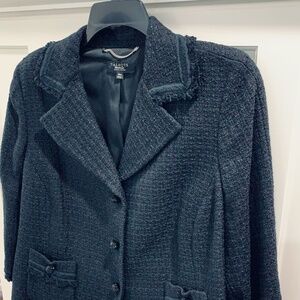 Talbots Black Tweed Blazer with Fringe and Bracelet Sleeves 18WP